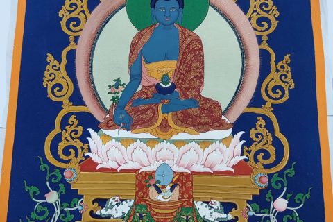 编号138-507650：蓝金唐卡-药师佛（70*50CM左右）