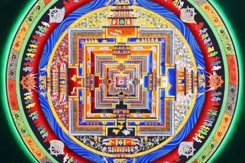 编号138-757151：彩绘唐卡-时轮金刚坛城（90*90CM左右）