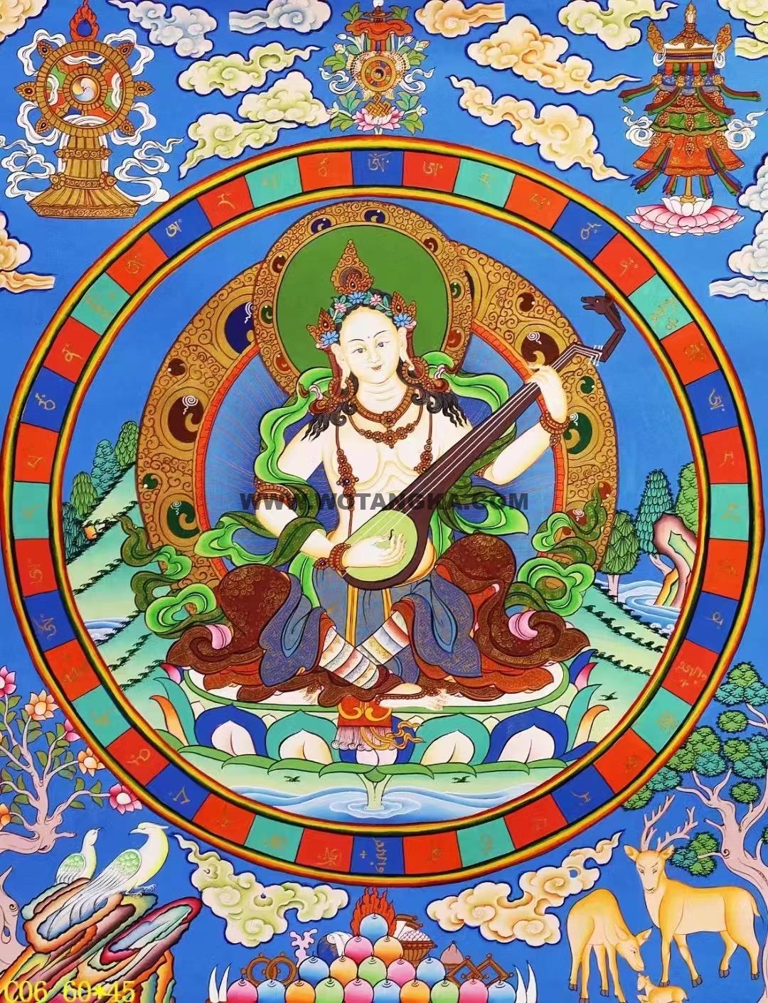 编号138-844943：彩绘唐卡-妙音天女（60*45CM左右）