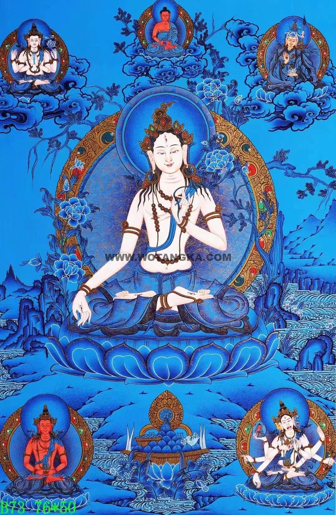 编号138-890639：蓝金唐卡-白度母·长寿三尊（76*50CM左右）