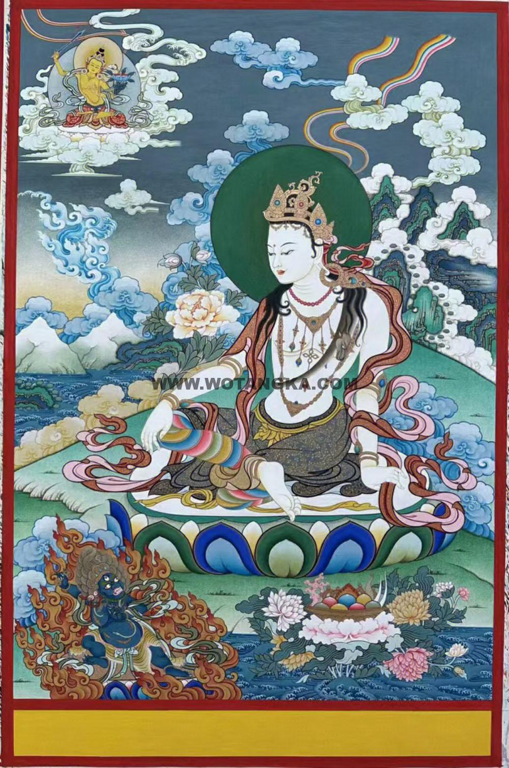 热贡-桑杰才让·画院:彩绘唐卡-静息观音·三怙主(80*60CM左右)