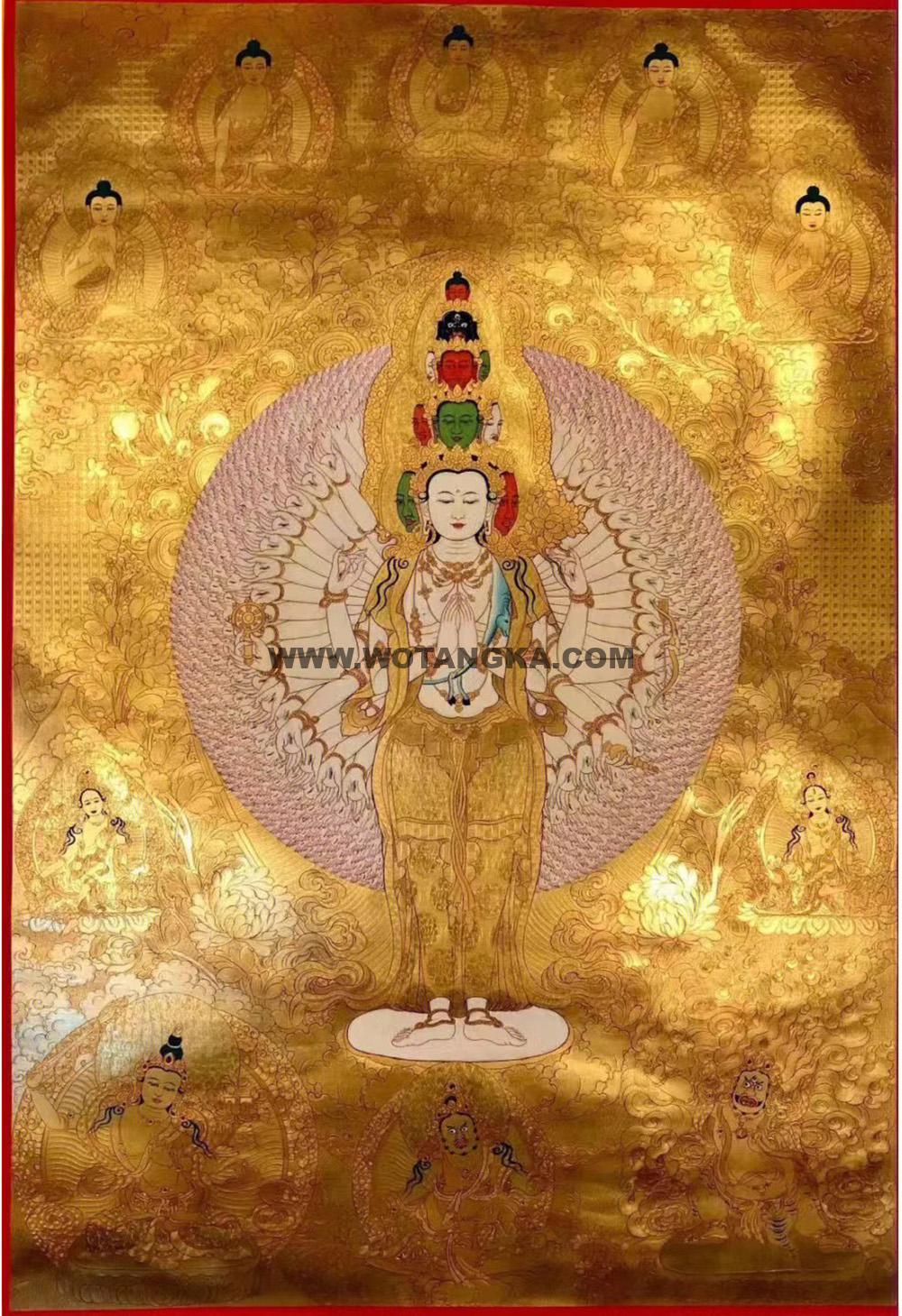 编号188-264754:黄金唐卡-千手观音·三怙主(100*70CM左右)