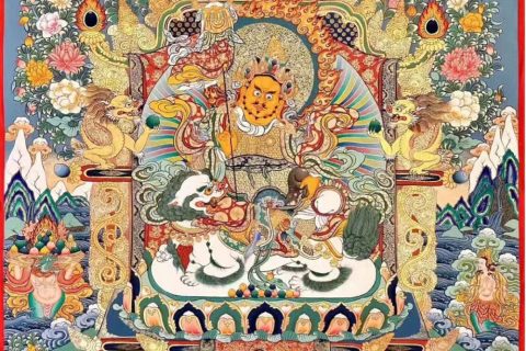 编号188-392190：彩绘唐卡-财宝天王·五方财神（120*90CM左右）
