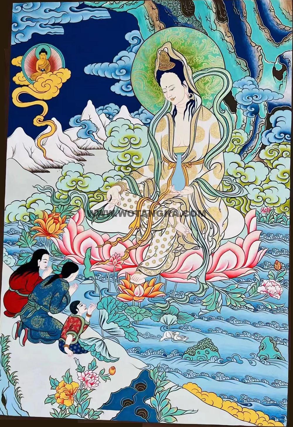 |已结缘·可定制|唐卡寄卖编号:JM·188-415240-送子观音娘娘阖家还愿吉祥供养图(彩唐)