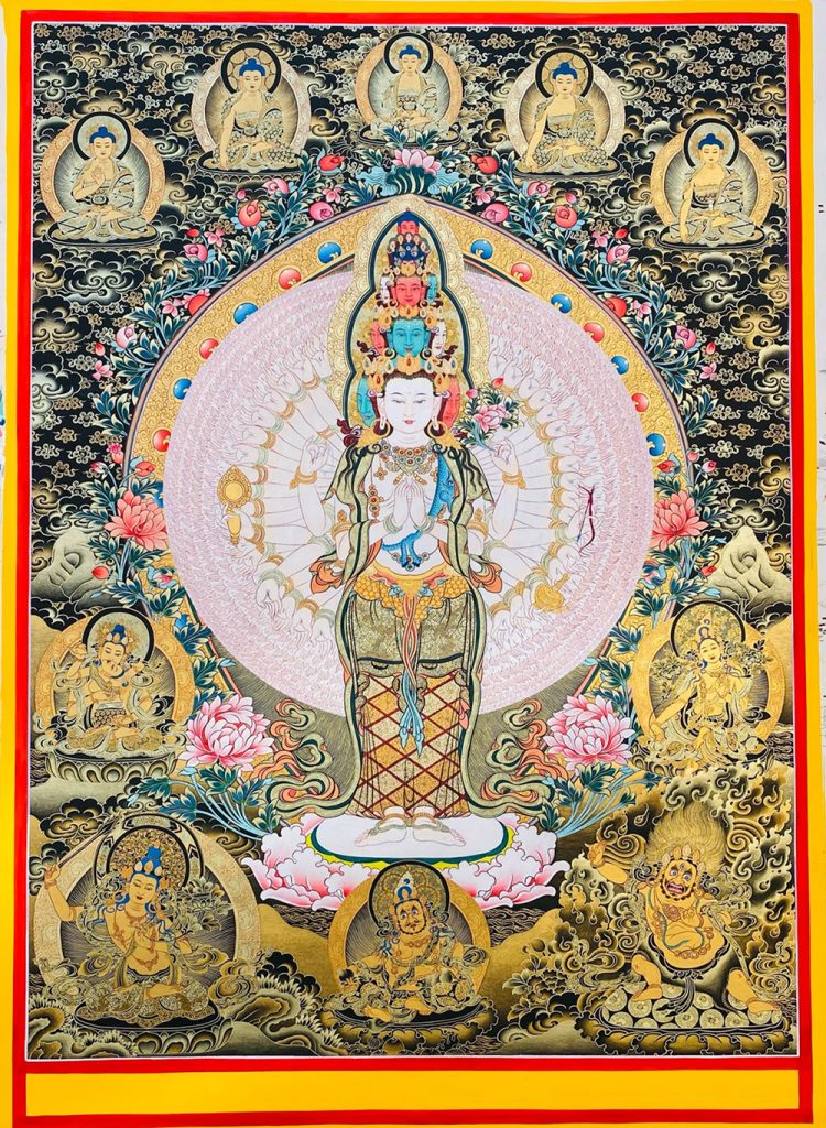 编号188-417707：黑金唐卡-千手观音·三怙主（120*90CM左右）