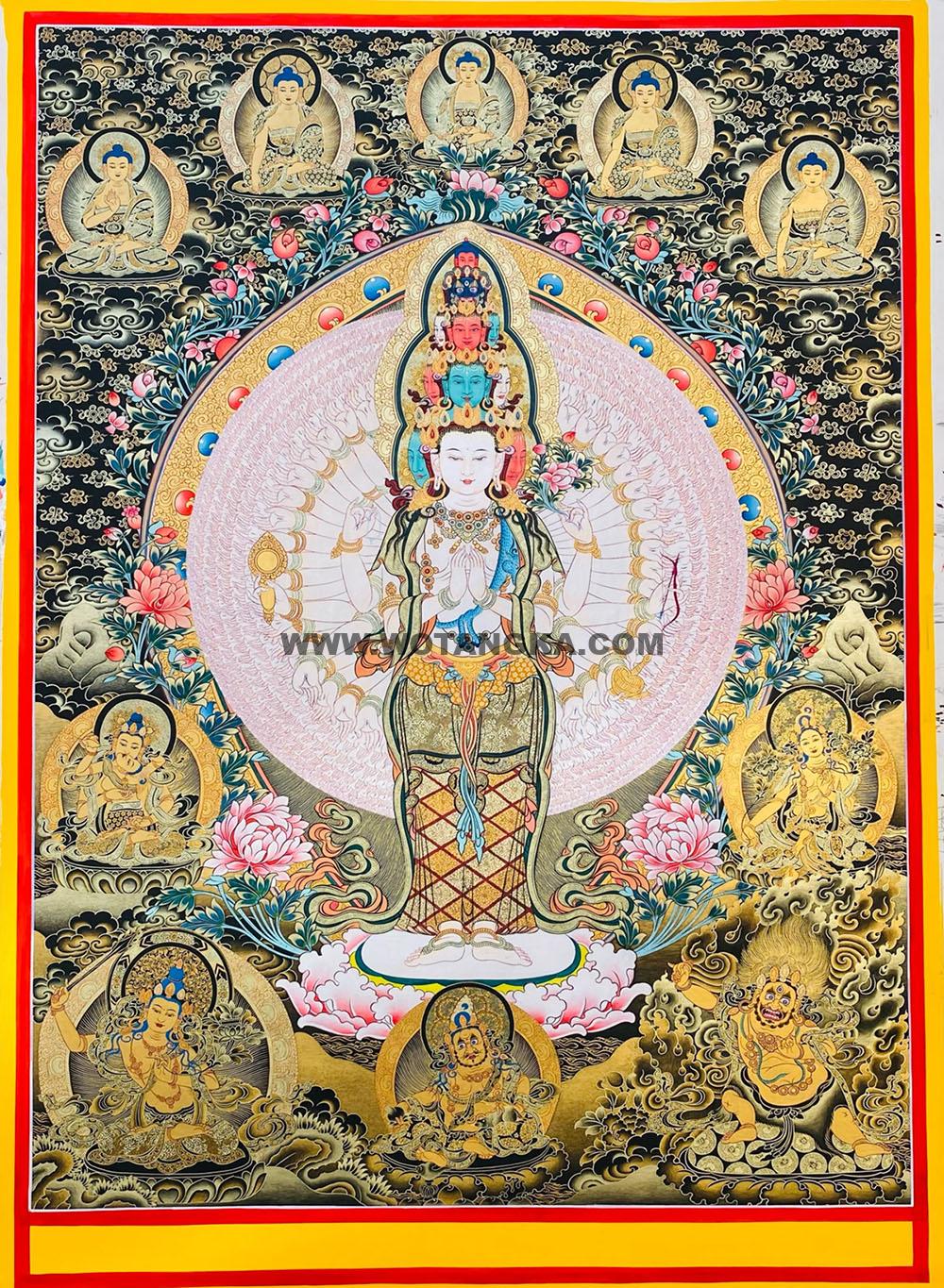 编号188-417707:黑金唐卡-千手观音·三怙主(120*90CM左右)