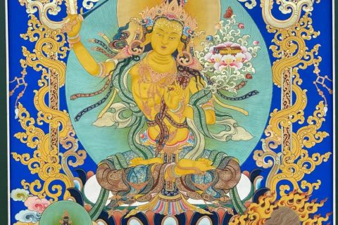 编号188-460945：彩绘唐卡-文殊菩萨·三怙主（80*60CM左右）