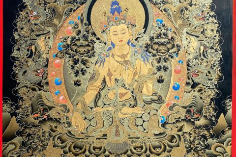 编号188-465434：黑金唐卡-文殊菩萨·五部文殊（100*70CM左右）