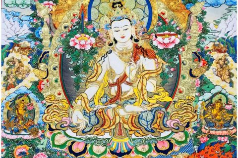 编号188-499184：彩绘唐卡-白文殊菩萨·五部文殊（120*90CM左右）