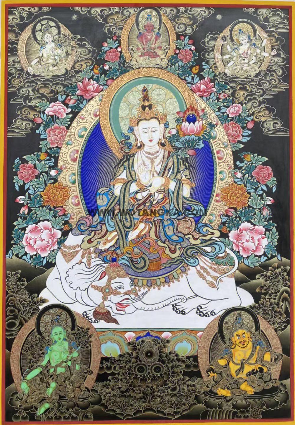 热贡-格桑多吉·画院:黑金唐卡-普贤菩萨(100*70CM左右)