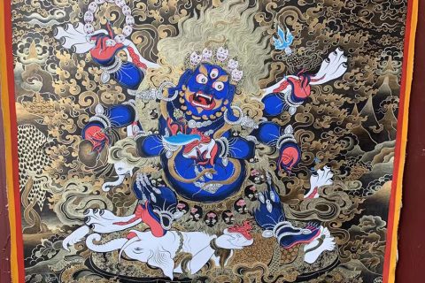 编号188-529667：黑金唐卡-六臂玛哈嘎拉（80*60CM左右）