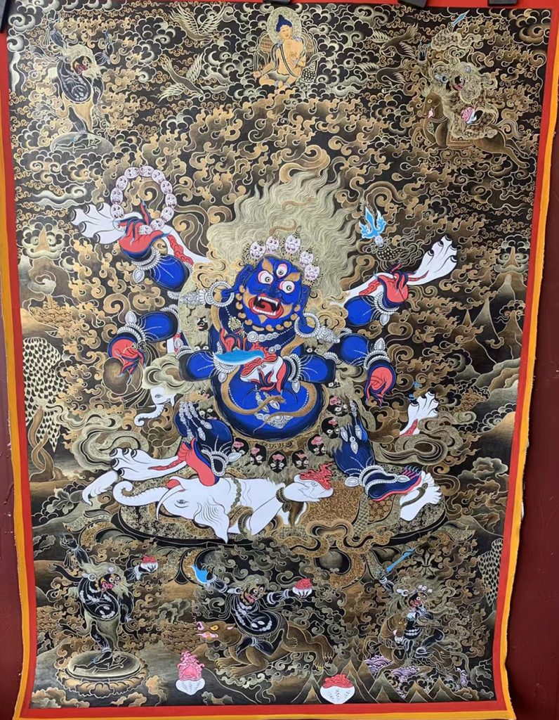 编号188-529667：黑金唐卡-六臂玛哈嘎拉（80*60CM左右）