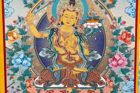 编号188-589558：彩绘唐卡-文殊菩萨（60*45CM左右）
