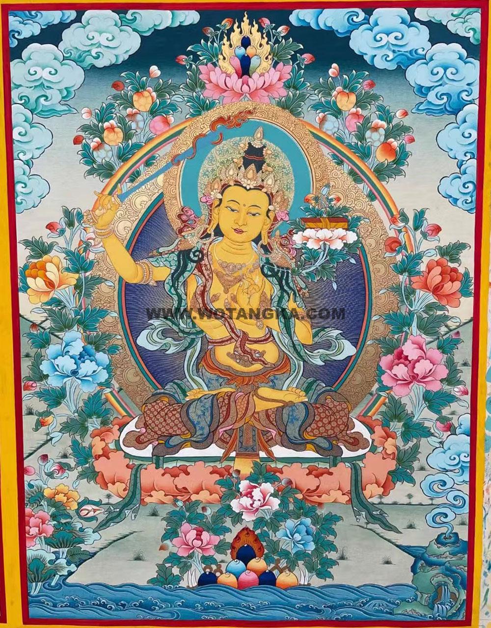 热贡-拉藏·画院：彩绘唐卡-文殊菩萨（60*45CM左右）