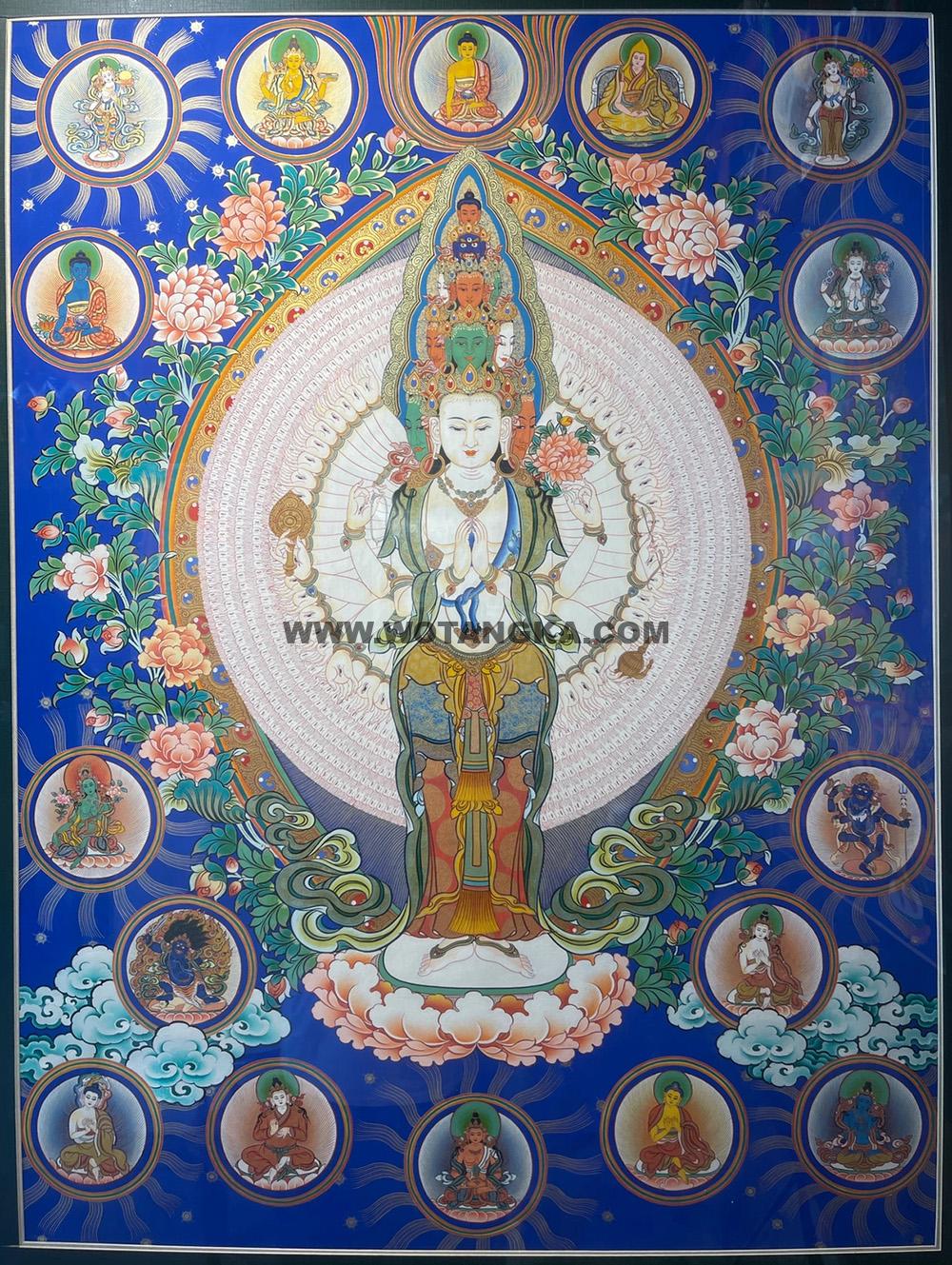 热贡-拉藏·画院：蓝金唐卡-千手观音·三怙主（110*80CM左右）