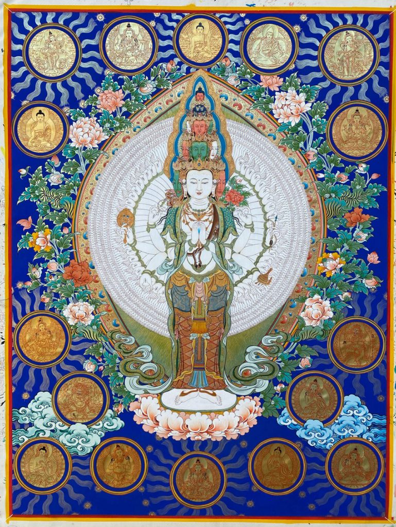 编号188-892794：蓝金唐卡-千手观音·三怙主（110*80CM左右）