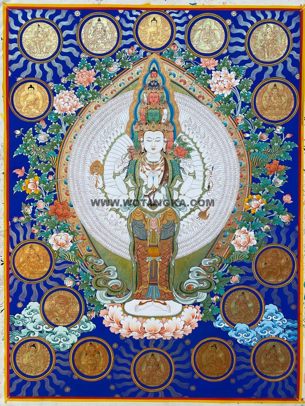 编号188-892794:蓝金唐卡-千手观音·三怙主(110*80CM左右)