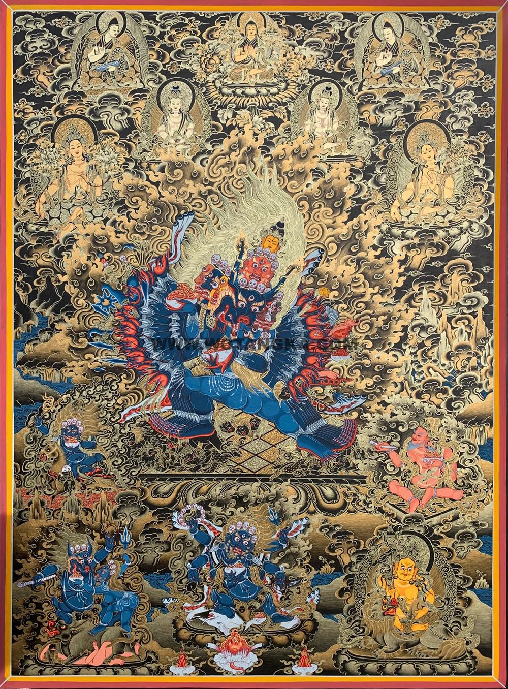 热贡-尼玛顿珠·画院：黑金唐卡-大威德金刚（100*70CM左右）