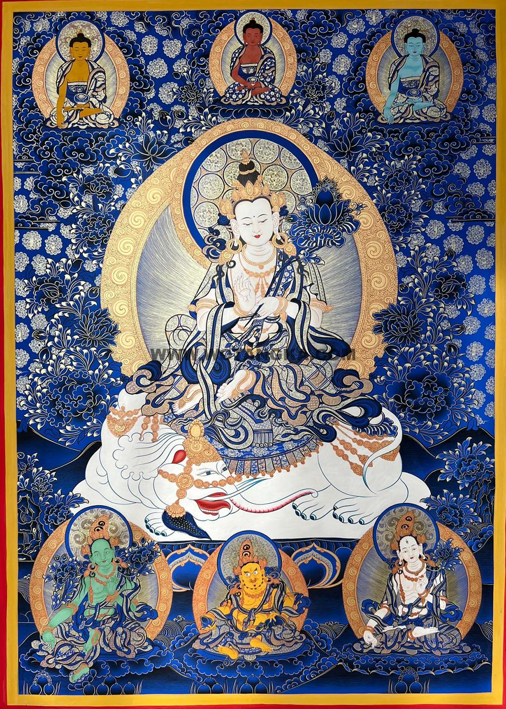 |已结缘·可定制|唐卡寄卖编号:JM·188-910911-大行普贤菩萨平安财富大德供养图(蓝唐)