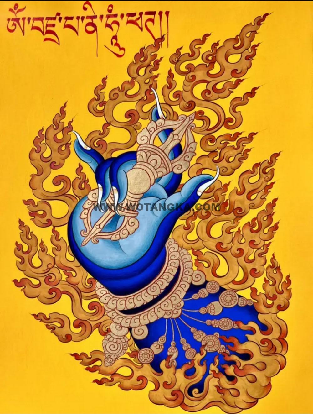 热贡-扎巴:彩绘唐卡-金刚手菩萨·佛手(30*20CM左右)