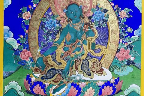 编号188-944036：彩绘唐卡-绿度母（70*50CM左右）