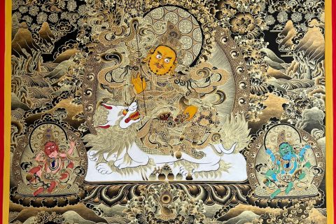 编号188-964263：黑金唐卡-财宝天王·五方财神（100*70CM左右）