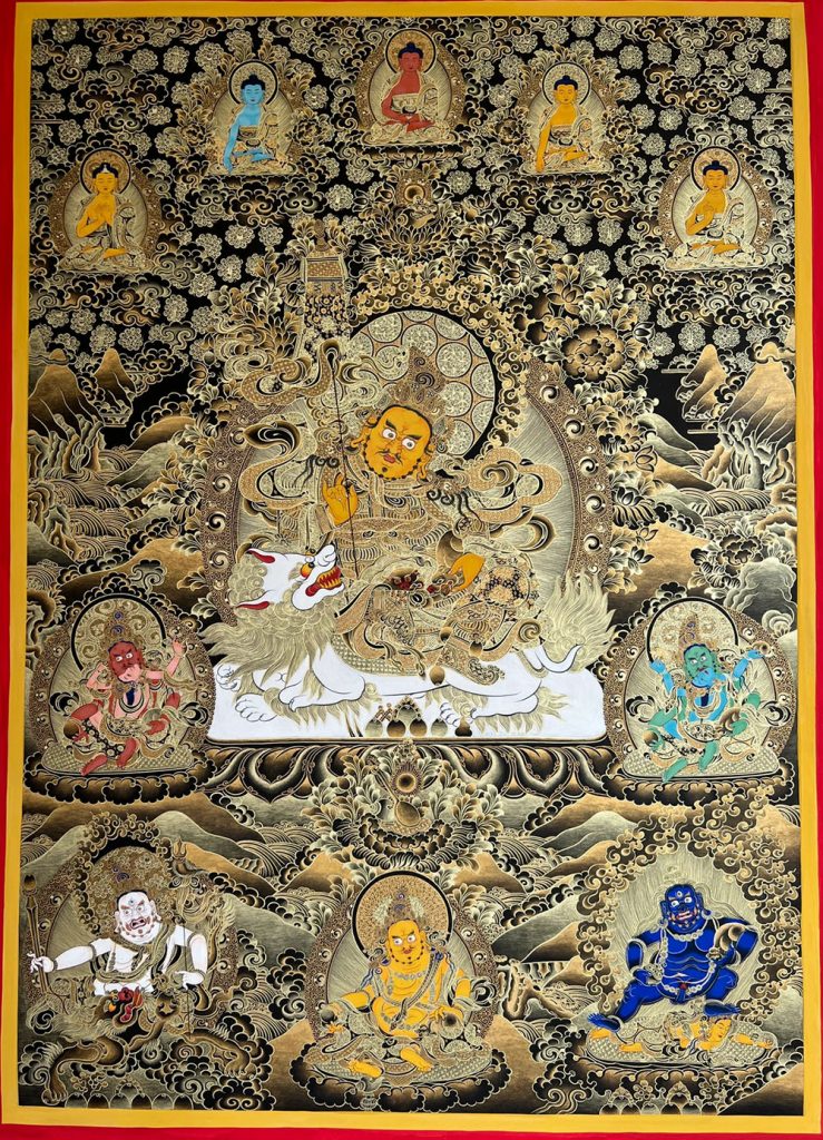 编号188-964263：黑金唐卡-财宝天王·五方财神（100*70CM左右）
