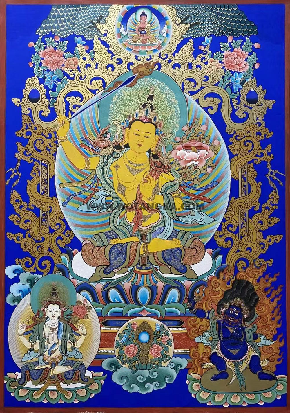 编号188-974488:彩绘唐卡-文殊菩萨·三怙主(80*60CM左右)