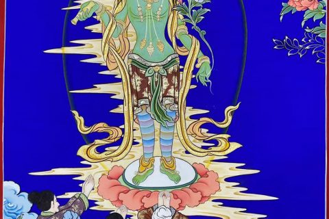 编号188-996697：蓝金唐卡-绿度母（60*45CM左右）