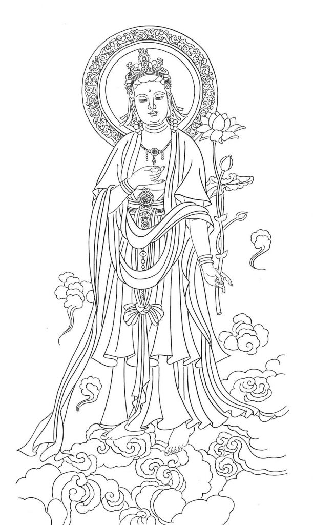 沃唐卡-唐卡白描线稿编号RD49408：持莲观音