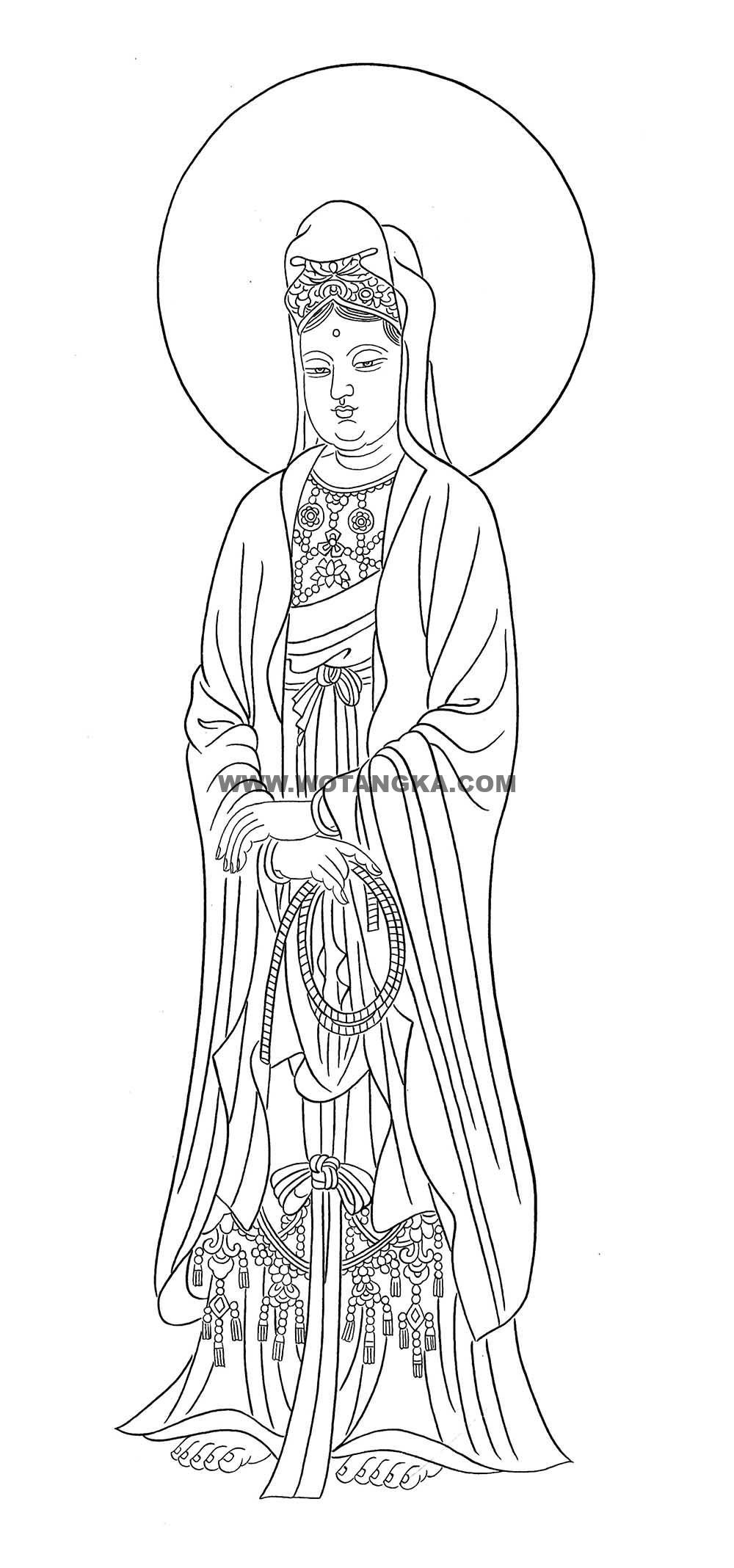 沃唐卡-唐卡白描线稿编号RD53607：圆光观音