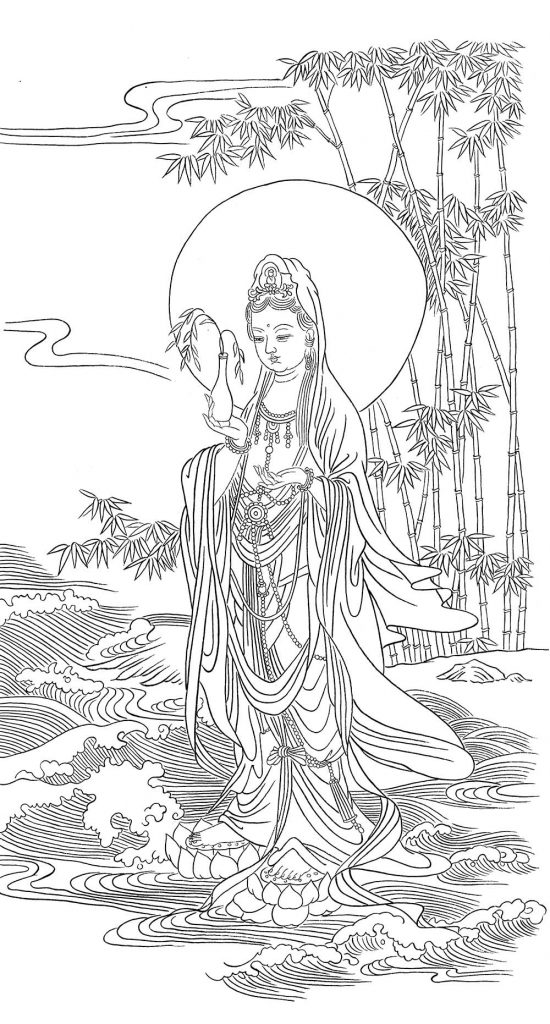 沃唐卡-唐卡白描线稿编号RD56662：滴水观音