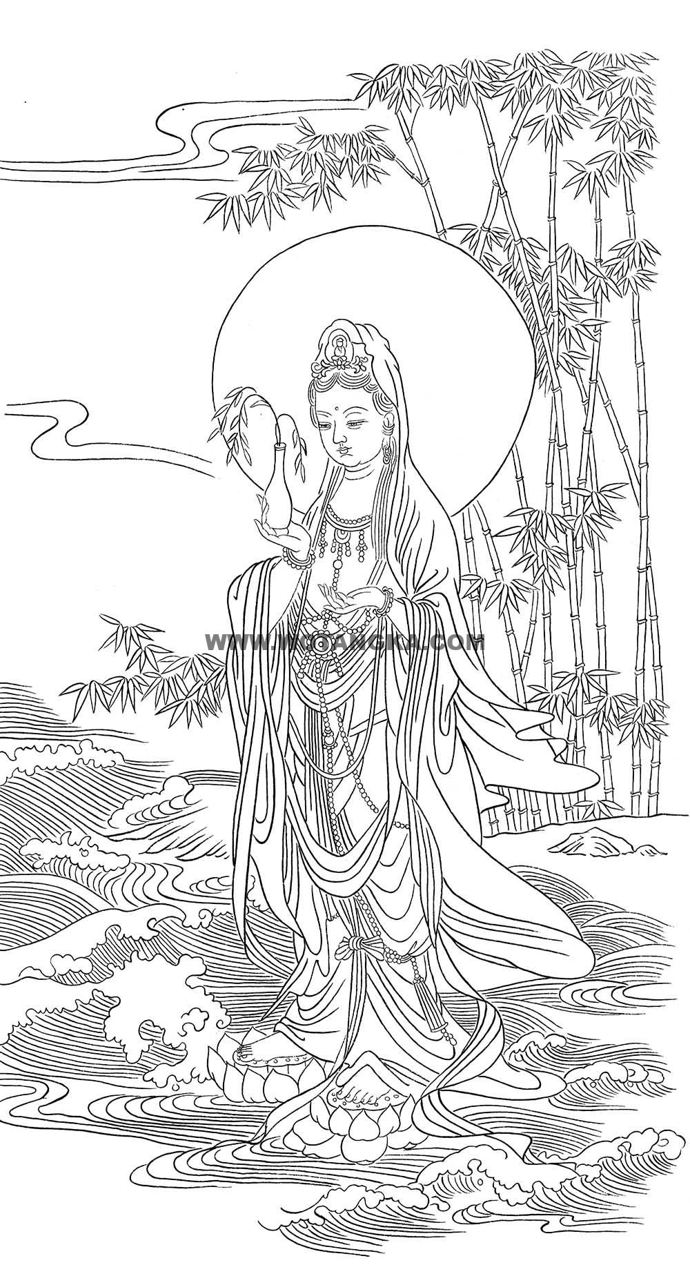 沃唐卡-唐卡白描线稿编号RD56662:滴水观音