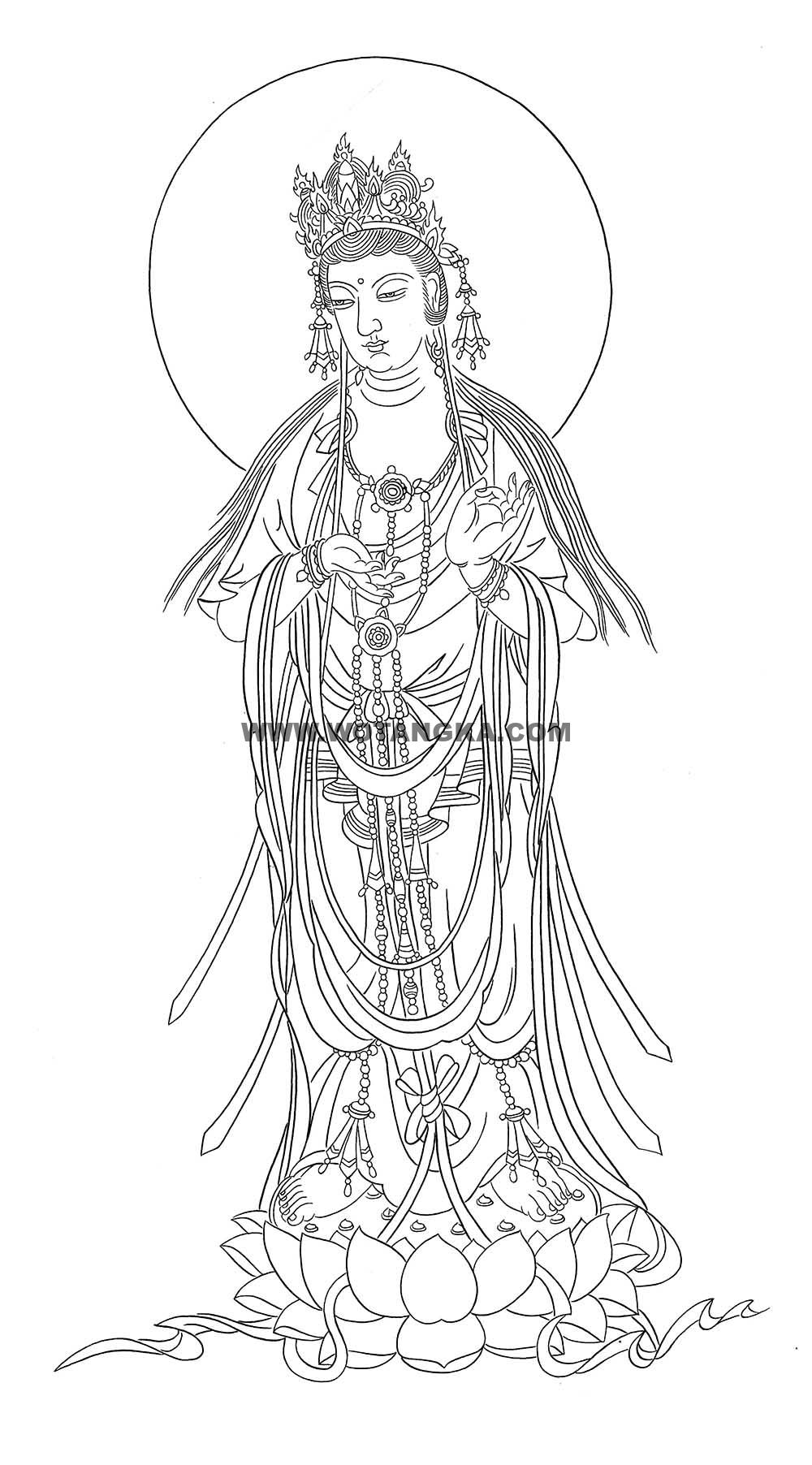 沃唐卡-唐卡白描线稿编号RD58045:圆光观音