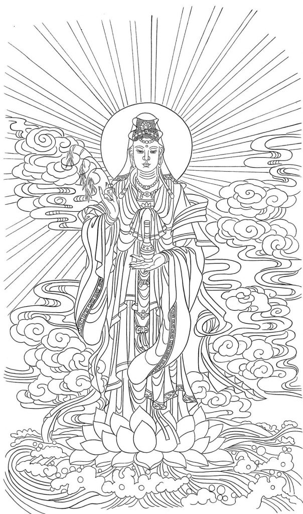 沃唐卡-唐卡白描线稿编号RD59915：杨柳枝观音