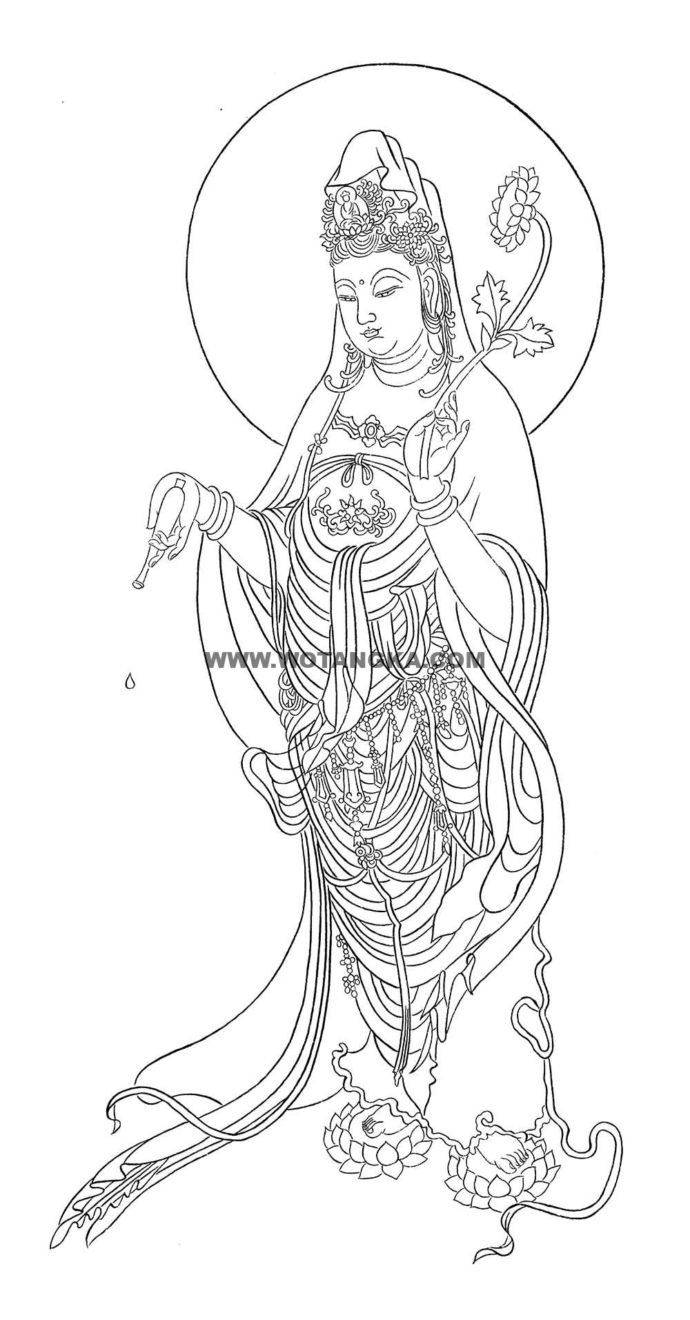 沃唐卡-唐卡白描线稿编号RD60758:洒水观音