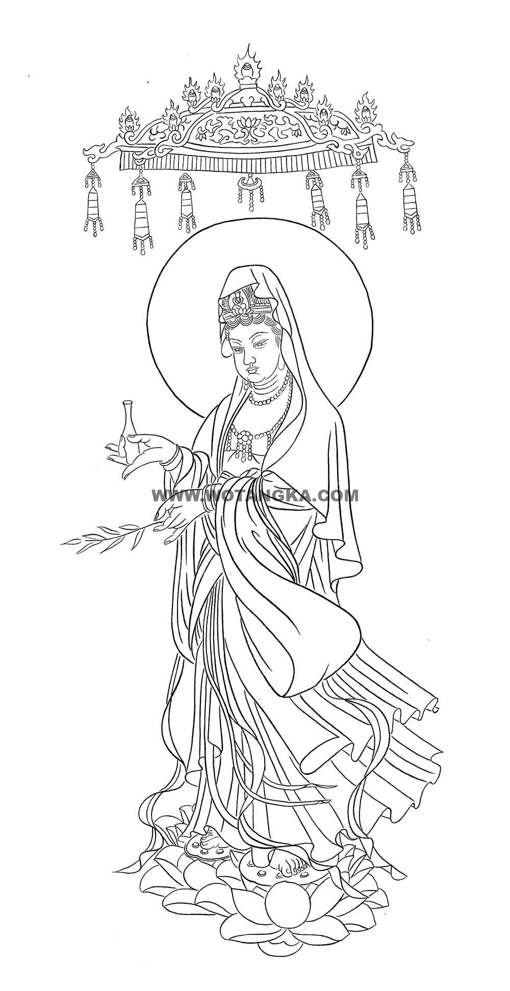 沃唐卡-唐卡白描线稿编号RD64100:杨柳枝观音