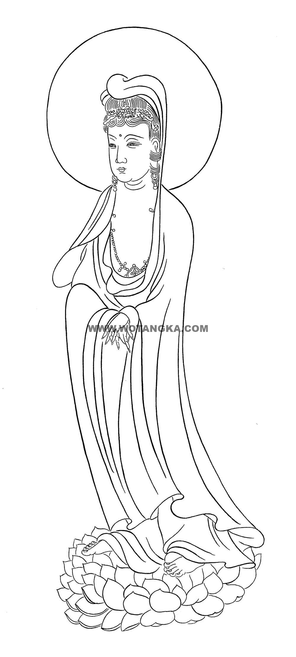 沃唐卡-唐卡白描线稿编号RD73135:白衣观音