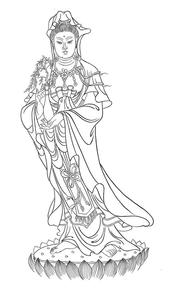 沃唐卡-唐卡白描线稿编号RD79477：净瓶观音