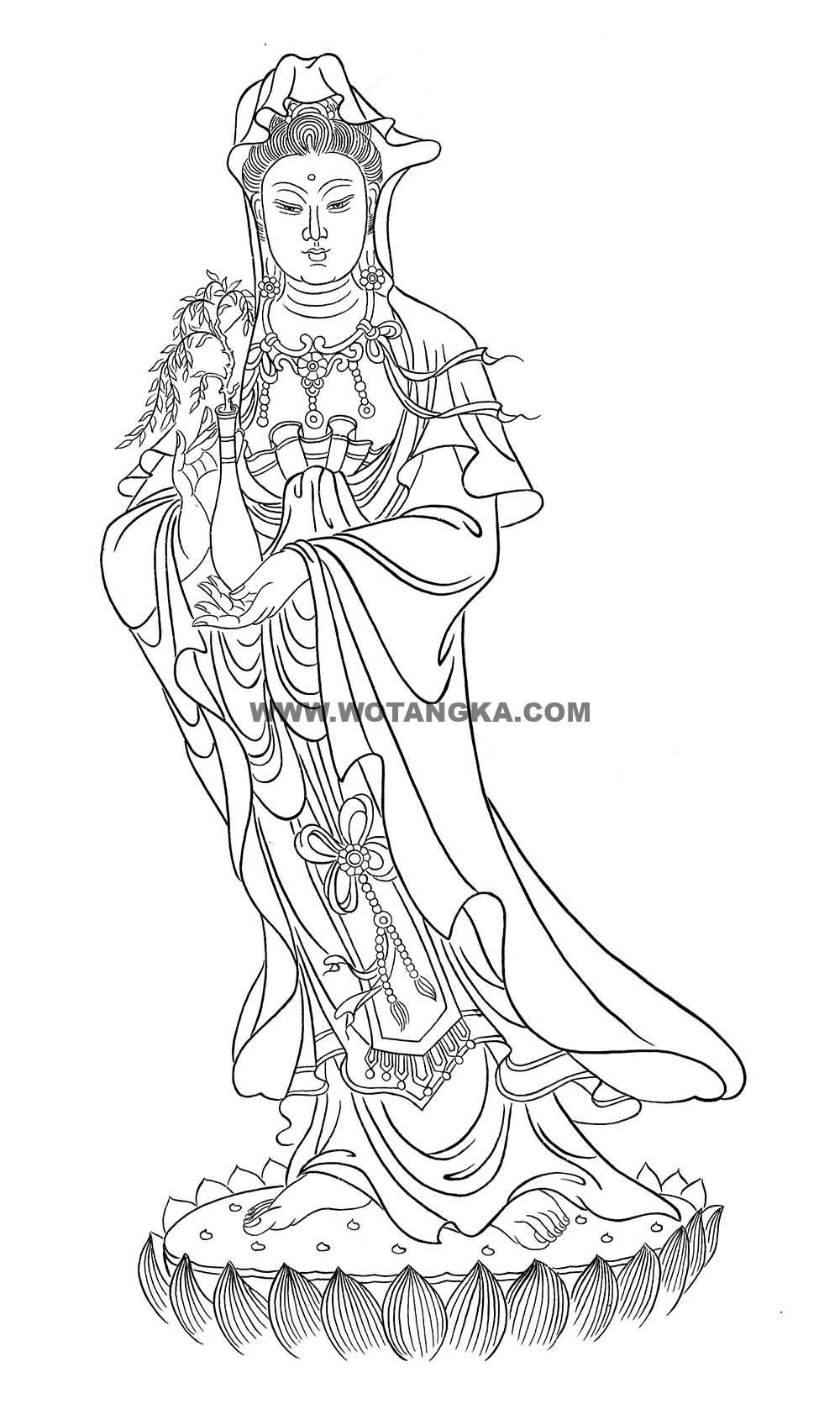 沃唐卡-唐卡白描线稿编号RD79477：净瓶观音