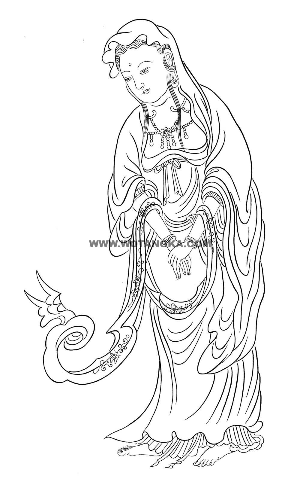 沃唐卡-唐卡白描线稿编号RD80579：白衣观音
