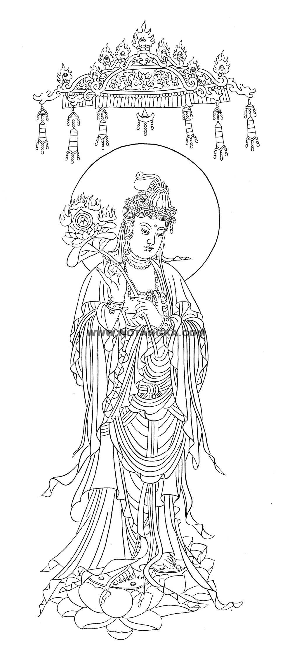 沃唐卡-唐卡白描线稿编号RD81208：持莲观音