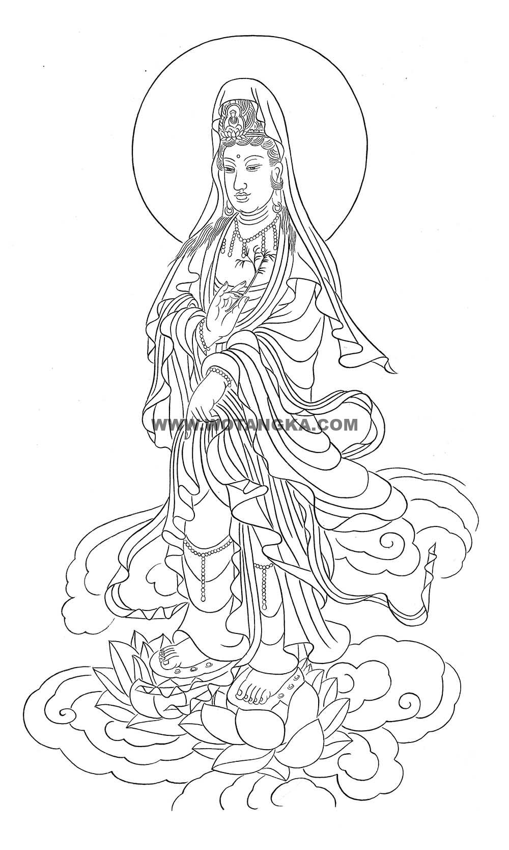 沃唐卡-唐卡白描线稿编号RD83210:踏莲观音
