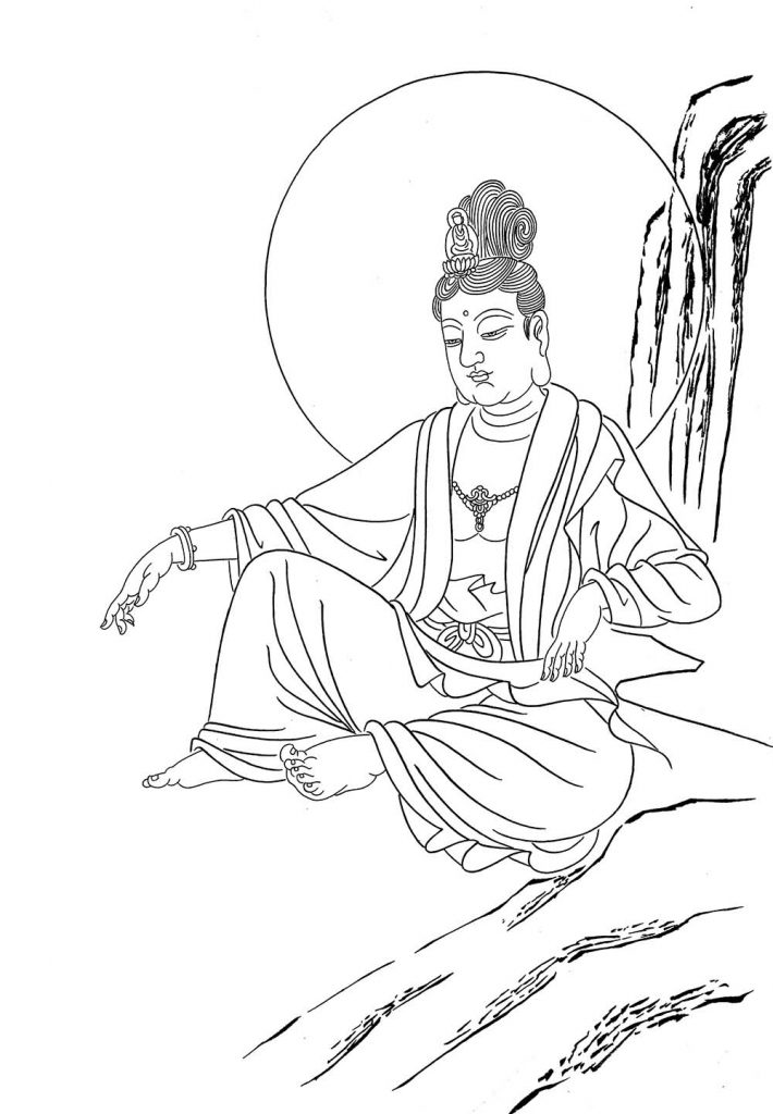 沃唐卡-唐卡白描线稿编号RD84974：静息观音