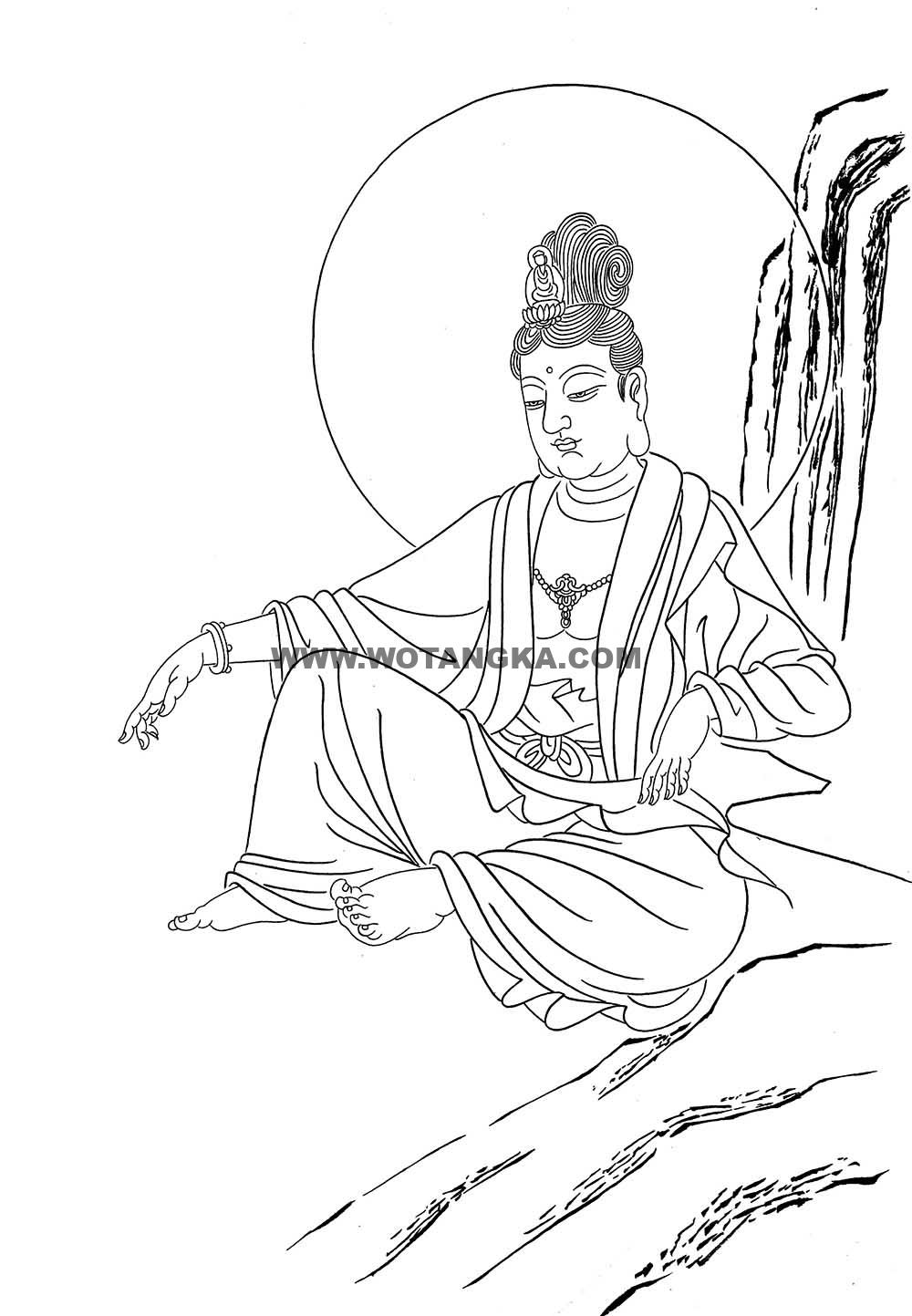 沃唐卡-唐卡白描线稿编号RD84974：静息观音