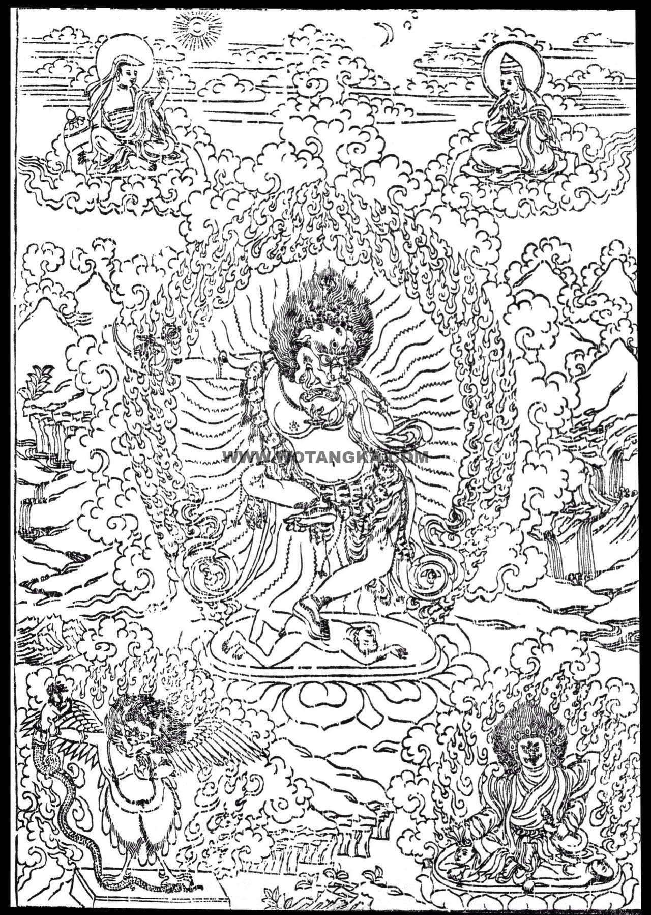 沃唐卡-唐卡白描线稿编号RD99227：持钺刀狮面空行母