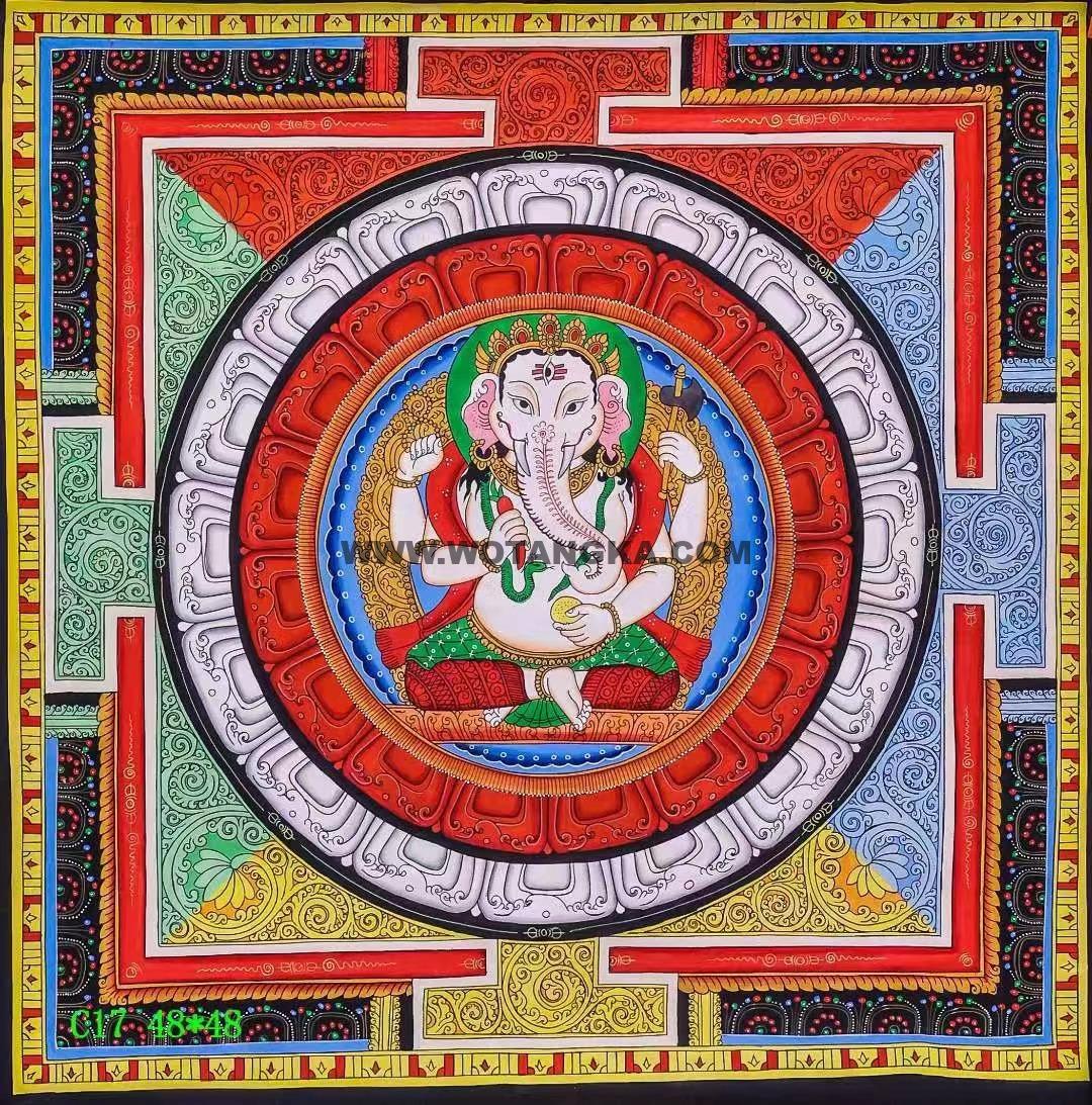 编号138-365385:彩绘唐卡-象头财神坛城(48*48CM左右)