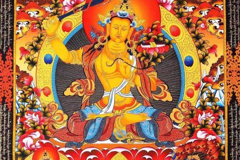 编号138-256209：彩绘唐卡-文殊菩萨（100*70CM左右）