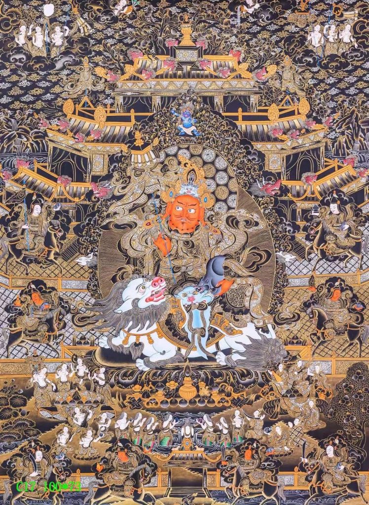 编号138-325074：黑金唐卡-财宝天王·八马财神（100*73CM左右）