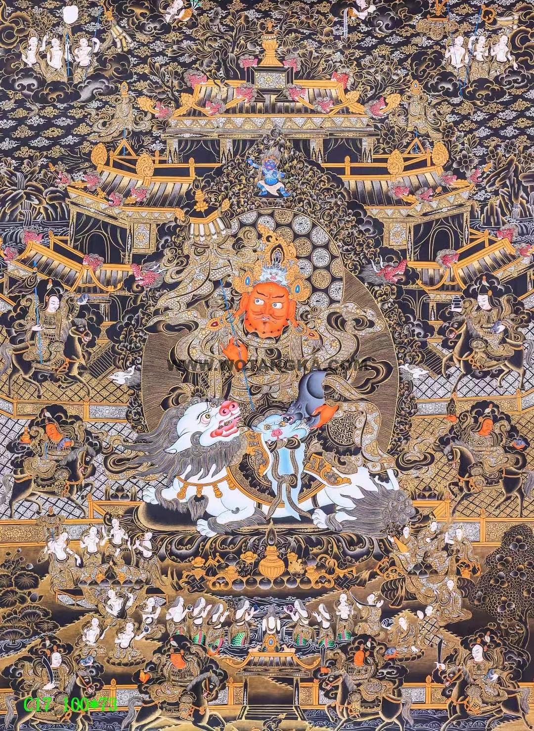 编号138-325074:黑金唐卡-财宝天王·八马财神(100*73CM左右)